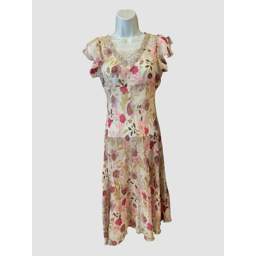 Cherokee Y2K Dress Girl L -12Sheer Floral Chiffon Beaded Lace Asymmetrical Fairy